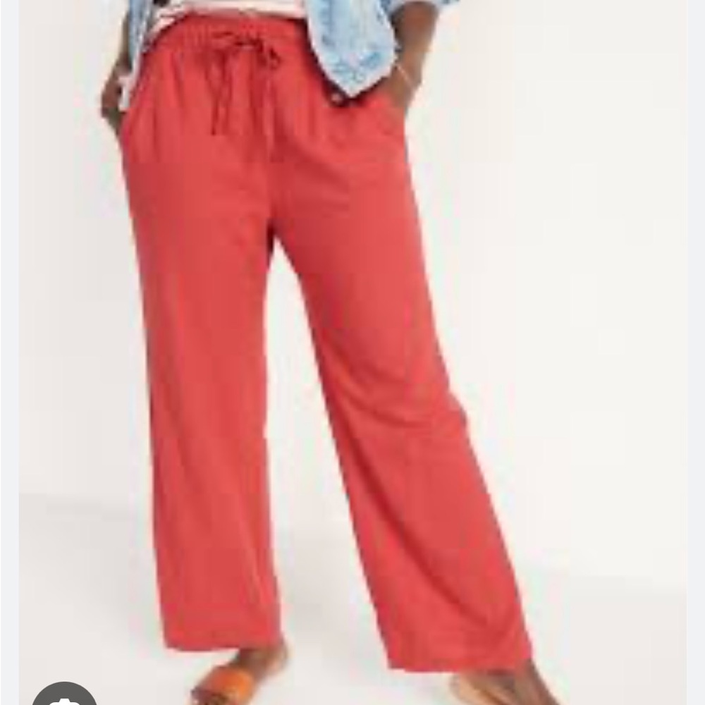 Old Navy Red Linen Wide Leg Pants